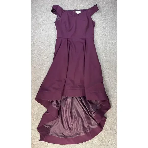 Calvin Klein Dress Formal High Low Off the Shoulder Plum Purple Size 8 - Picture 4 of 11